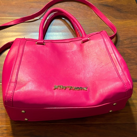 Betsey Johnson Fuchsia Pink Hearts Satchel - Picture 2 of 7